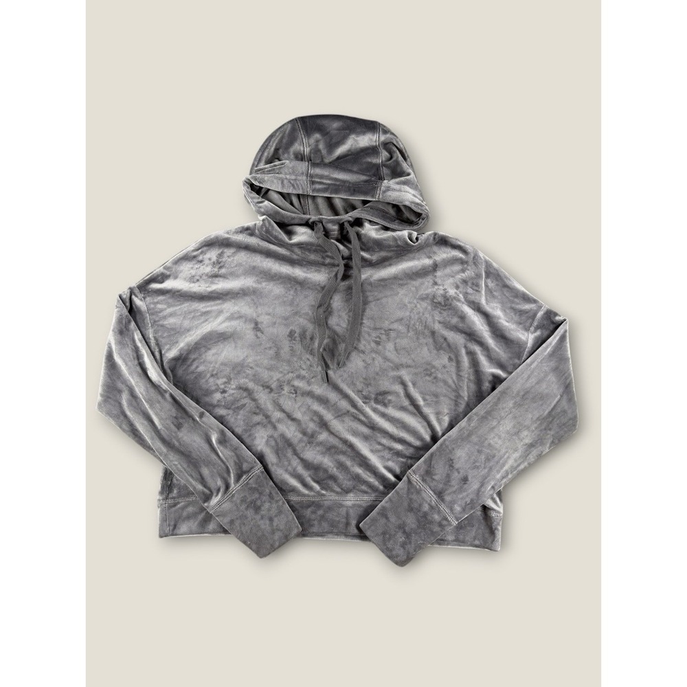 OFFLINE by Aerie Velour Hoodie Womens Medium M Gray Cropped Sweatshirt Velvet